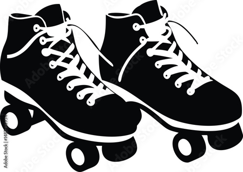Roller skates showcased in black and white art look ready for roller rink fun