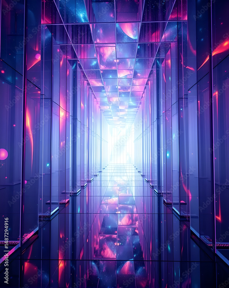 Fototapeta premium illustration with the image of a colorful, fantastic tunnel in the form of a glowing portal, for the design of your designs in the fantasy style
