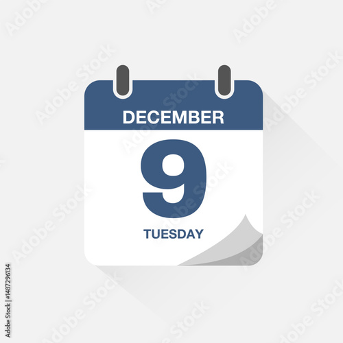 Day calendar with date December 9. Calendar icon vector. Event calendar reminder, business meeting schedule date sign, deadline template, appointment date symbol, page calendar agenda planner sign.