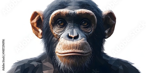 Close-up portrait of a chimpanzee, digitally rendered.
