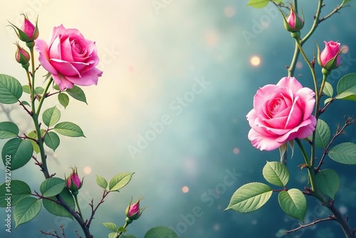 Delicate watercolor rose buds, climbing vines, blossom, watercolor, repeat