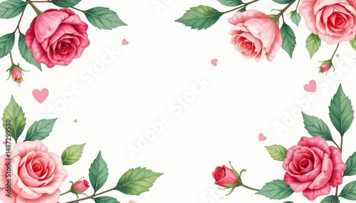 Delicate watercolor roses and leaves, repeating floral design, watercolor, background