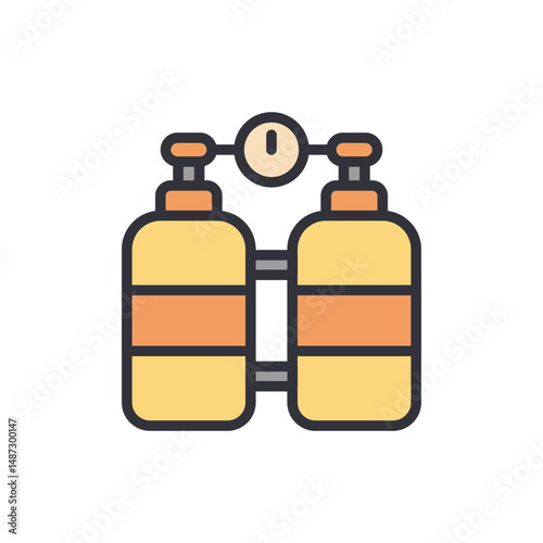 Stylized Illustration Of Double Scuba Diving Cylinders With Pressure Gauge