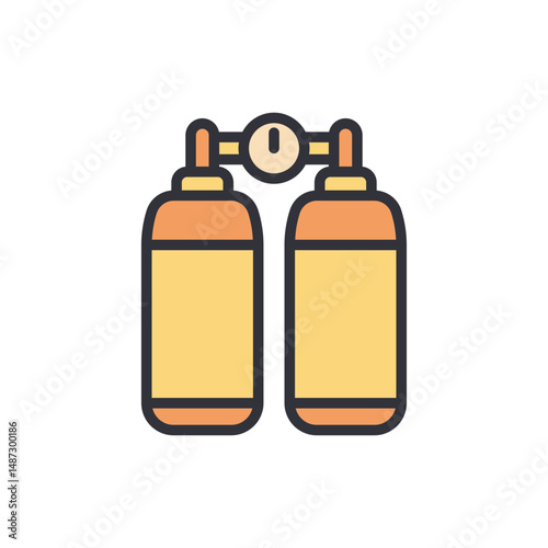Two Gas Cylinders With A Pressure Gauge On A Transparent Backdrop