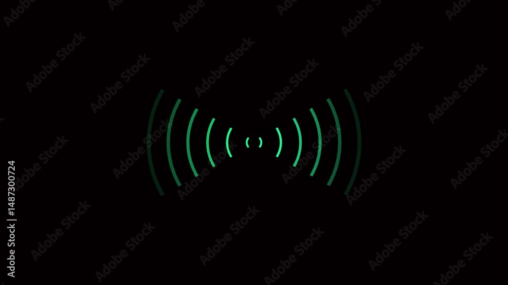 Seamless loop. Radio waves animation come from center. Red color neon line radio wave animation on black background. radio waves background neon animated .Wave diffusion animation alpha channel .