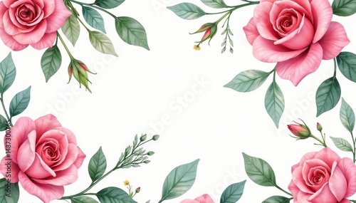 Delicate watercolor roses & leaves, repeating pattern, pastel, elegant, seamless