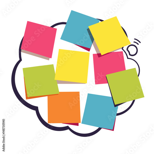 Creative brainstorm with sticky notes in pop art style, modern thinking