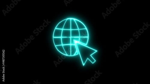 Wallpaper Mural Globe and arrow icon.Website in internet, globe with arrow, online world, web icon.neon style on black background. Torontodigital.ca