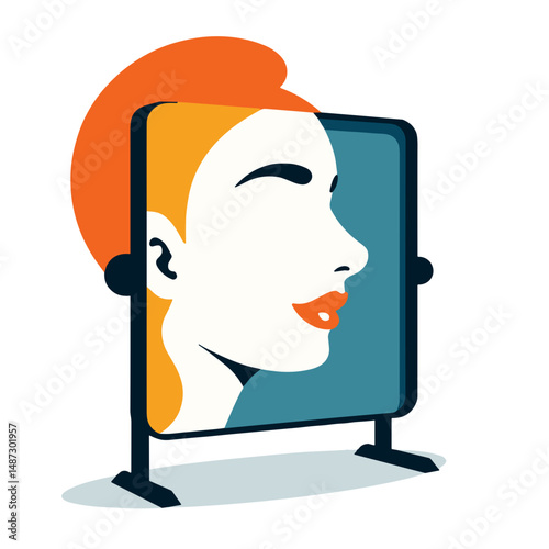 Reflective self-awareness mirror illustration, modern growth concept
