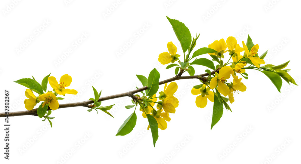 Obraz premium Tropical Yellow Blossoms and Green Leaf Twig On Transparent Background