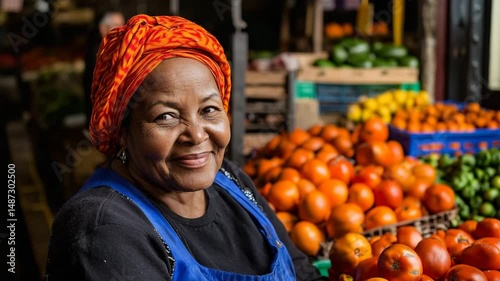 African Woman Working in a Traditional Market
