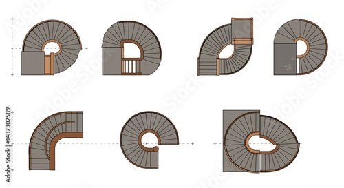 Spiral staircase parts in top-down view