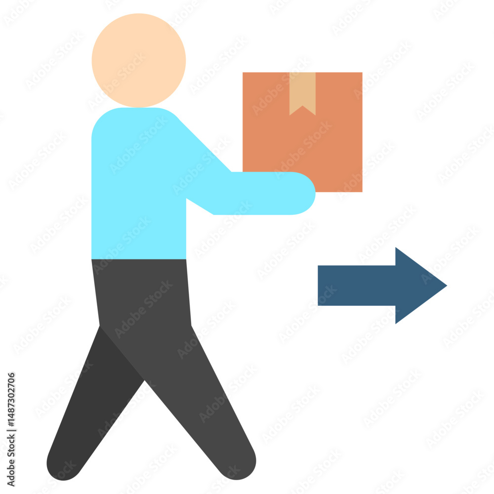 Delivery Man flat color, mini illustration icon. use for modern concept, print, UI, UX kit, web and app development. Vector related to sales, logistic and ecommerce