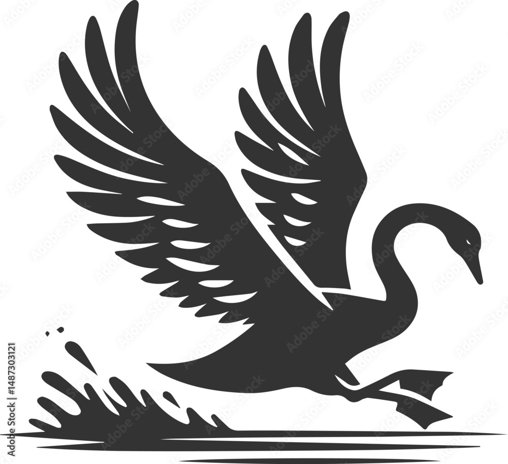 Obraz premium Wild bird black vector silhouette of a swan