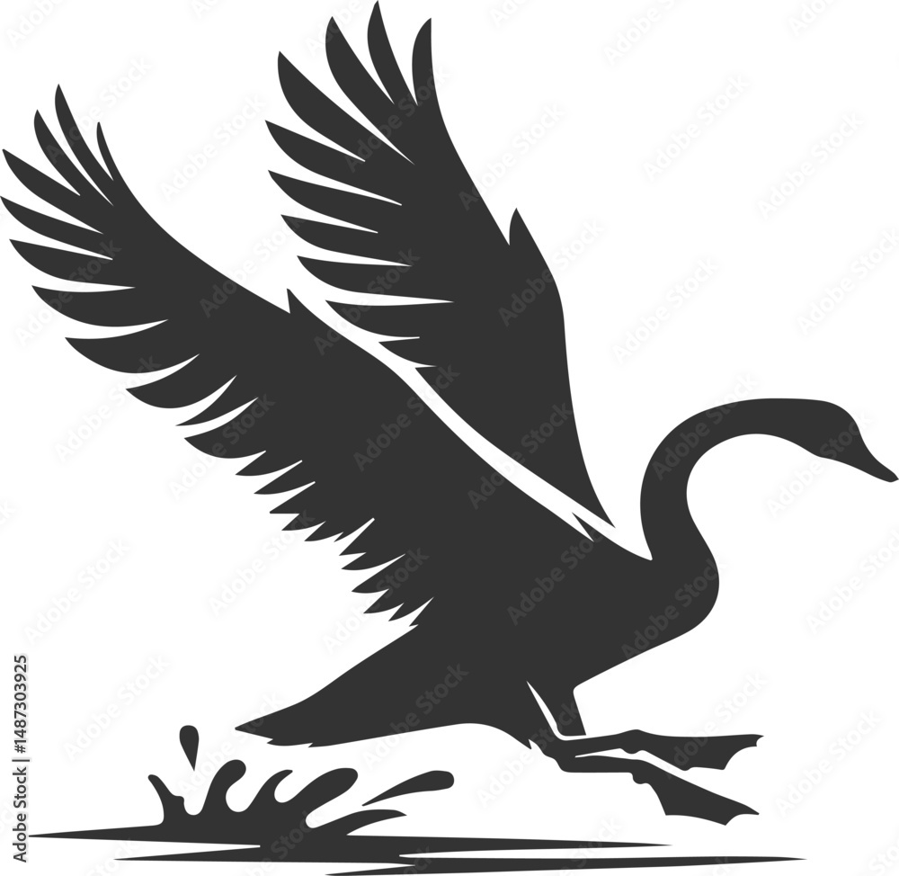 Fototapeta premium Wild bird black vector silhouette of a swan