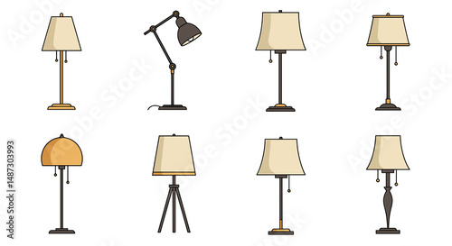 Vector set of various indoor lamps and lighting fixtures