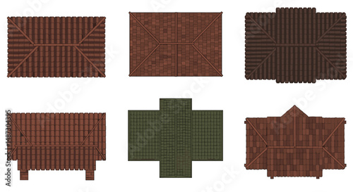 Roof tile textures and types top view illustration