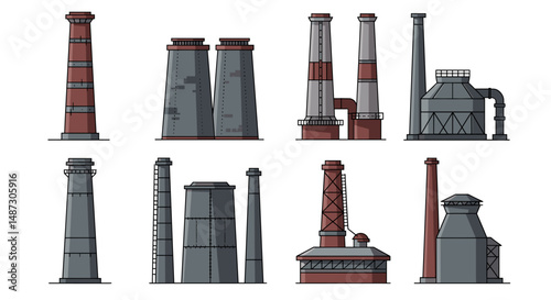 Industrial factory chimney set