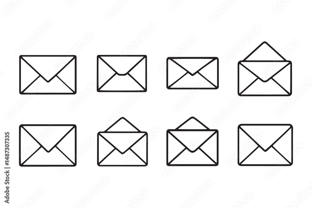 Envelope line art and black color Envelope line art and black color