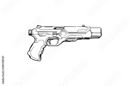Futuristic Energy Weapon Sci Fi Blaster Gun line art