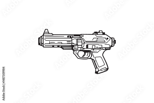 Futuristic Energy Weapon Sci Fi Blaster Gun line art