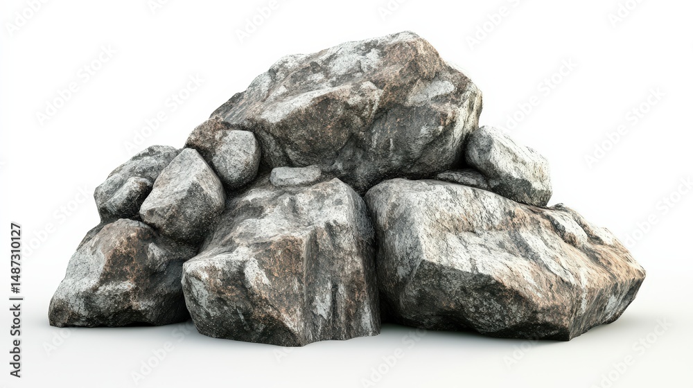 Pile of weathered rocks isolated against a clean white background Pile of weathered rocks isolated against a clean white background