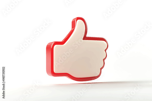 "3D thumbs up icon with red outline and white fill, glossy positive feedback symbol, modern social media like button, minimalistic design"

