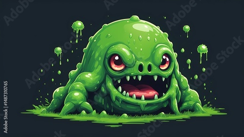 8-bit slime monster in green, pixel art RPG enemy