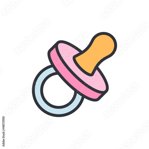 Isolated Illustration Of A Pink And Yellow Baby Pacifier On Transparent