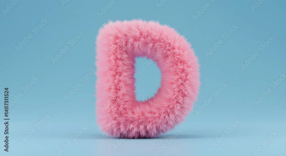 Fototapeta premium Fluffy Pink Letter 'D' Against a Smooth Light Blue Background