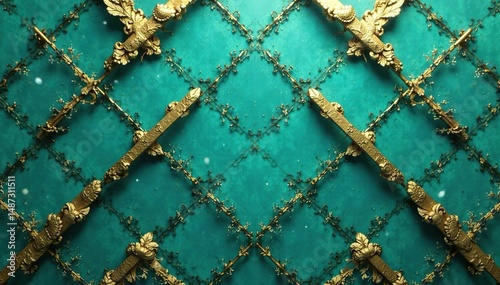 Geometric teal and gold shapes, repeating design, gold, teal