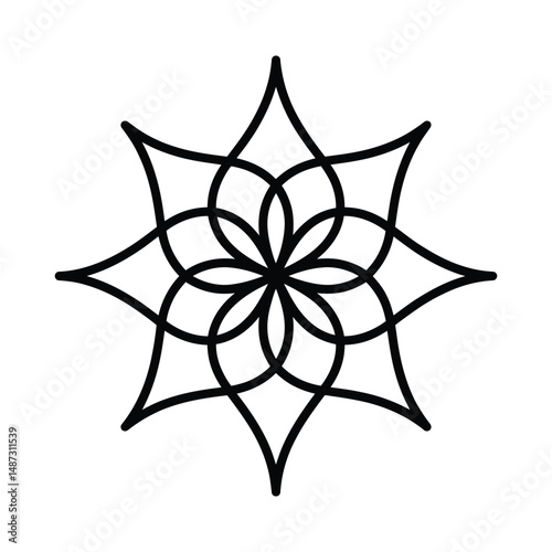 Circular pattern with seven-pointed star in modern geometric style, vector mandala icon on white background, simple lotus logo for fashion and graphic design

