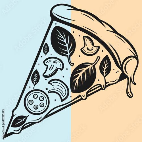 Delicious vegetarian pizza slice graphic design