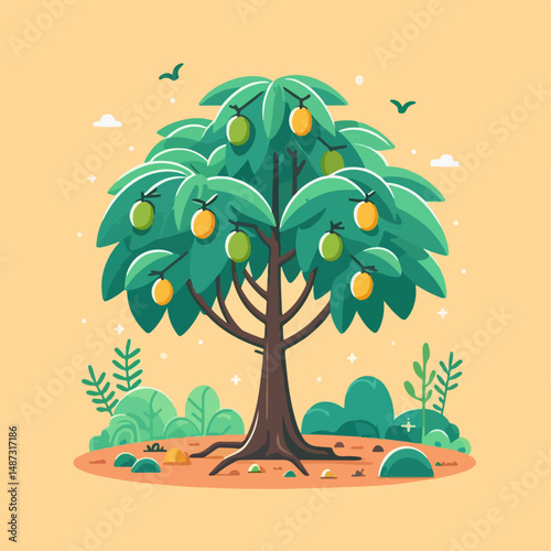 illustration of a manggo fruit tree