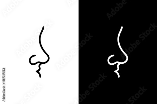 Medical Nose Vector Icon Minimalist Black Silhouette on White.