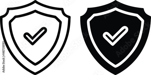 Black Shield with Checkmark Symbolizing Security and Protection