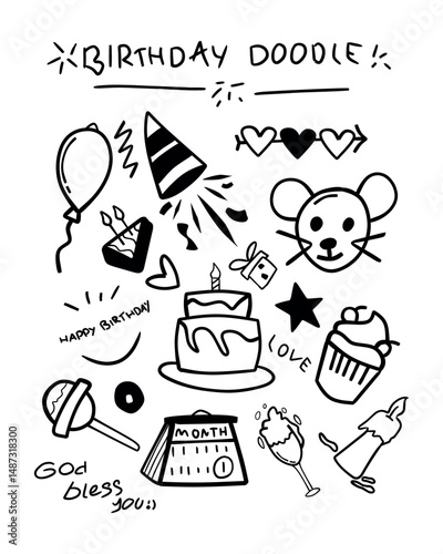 doodle icons/ cute, cheerful birthday doodles