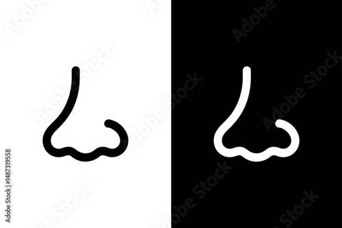Black Nose Silhouette Minimal Human Nose Vector Icon in B&W.