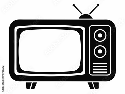  television icon,old television black flat  silhouette vector