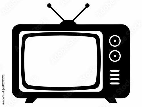  television icon,old television black flat  silhouette vector