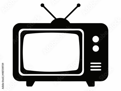 television icon,old television black flat  silhouette vector