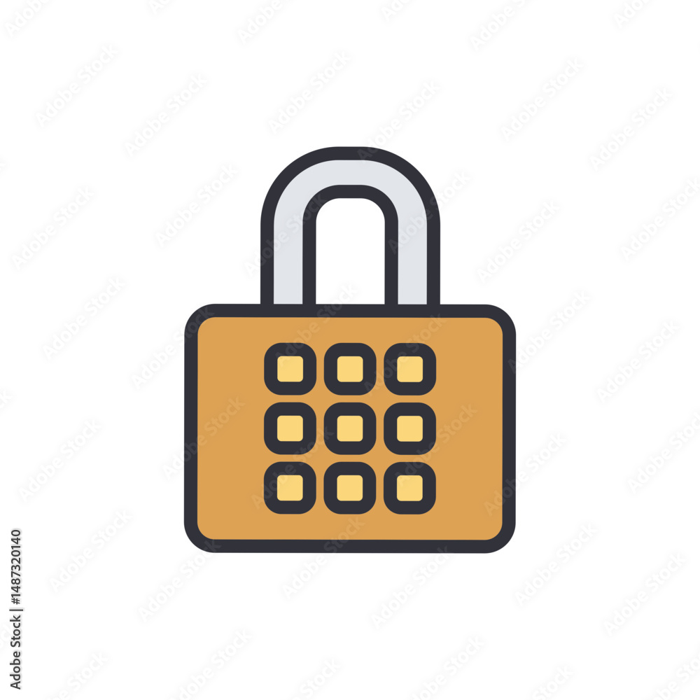 Golden Padlock With Combination Buttons Isolated On Transparent Background Golden Padlock With Combination Buttons Isolated On Transparent Background