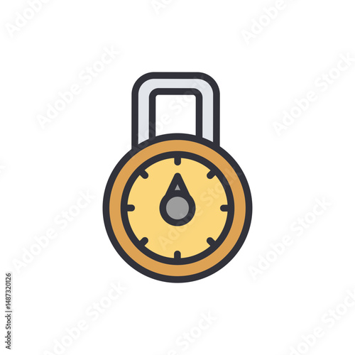 Modern Illustration Of A Combination Padlock In Yellow On Transparent