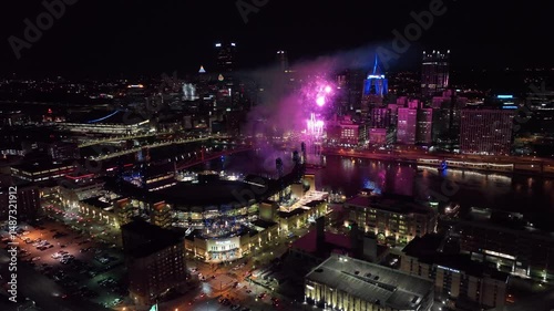 Pittsburgh City Downtown Pennsylvania PNC PARK Spring Summer Fireworks Night Drone Aerial 4K