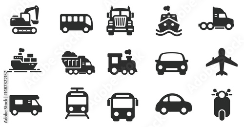 Transportation icons. Black on a white background. vector