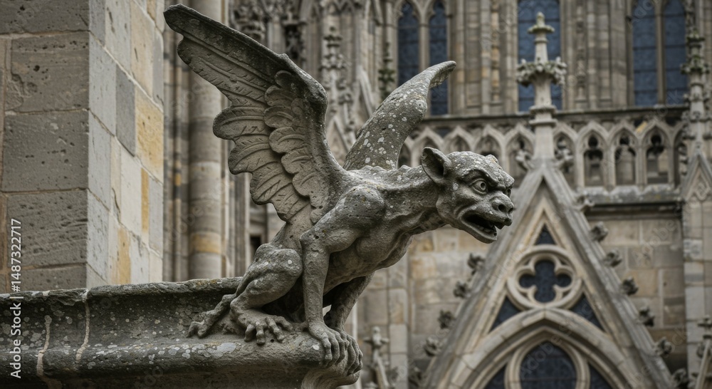Obraz premium Grey Stone Gargoyle on Cathedral Exterior