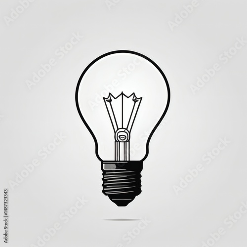 Minimalist Illustration of a Black and White Light Bulb with Shadow