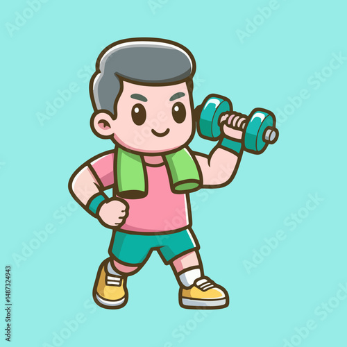 Cartoon Fitness Mascot Character Design in Bright Color for Gym Logo Workout Mascot Sport Community Branding Healthy Lifestyle Motivation Coaching Training Crossfit Powerlifting Illustration