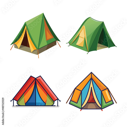 Illustration of a Camping travel tent equipment isolated on White background ,Blue open tent isolated on white background
