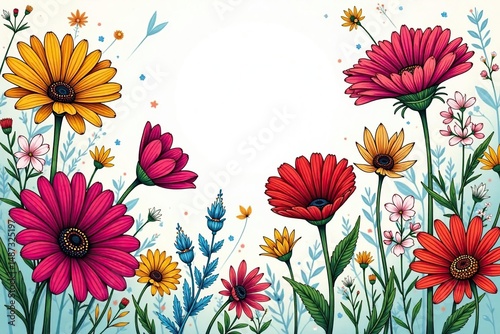 Intricate line art wildflowers, repeating design, pattern, background pattern